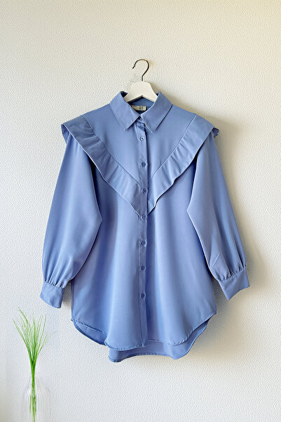 MODAQU V Model Piece Detail Crepe Shirt - Blue