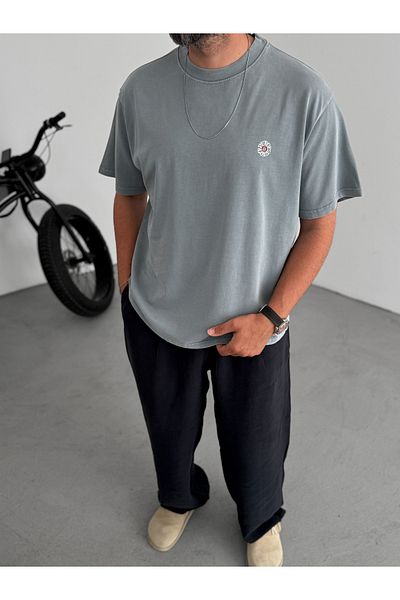 BYBASICMAN Gray Peace Printed Washable T-Shirt C-1770