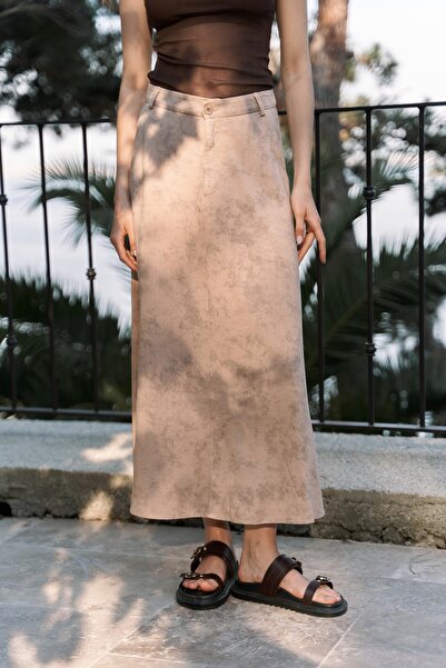 BOHEMAİ Garias Long Batik Patterned Mink Skirt with Pockets