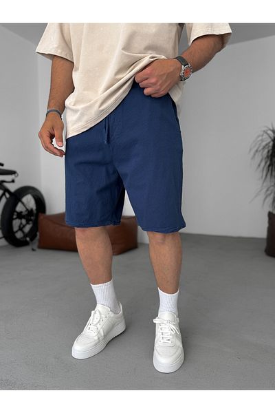 BYBASICMAN Navy Blue Basic Cotton Linen Shorts V-24