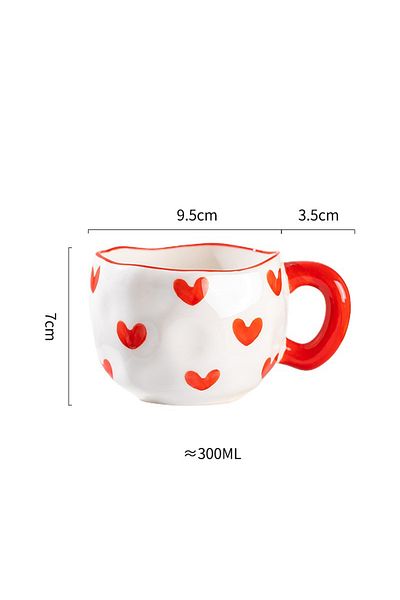 Choice 301-400ml Red heart 300ML Cute Hand Pinched Irregular Ceramic mug Flower Heart Pattern Coffee Cup Br