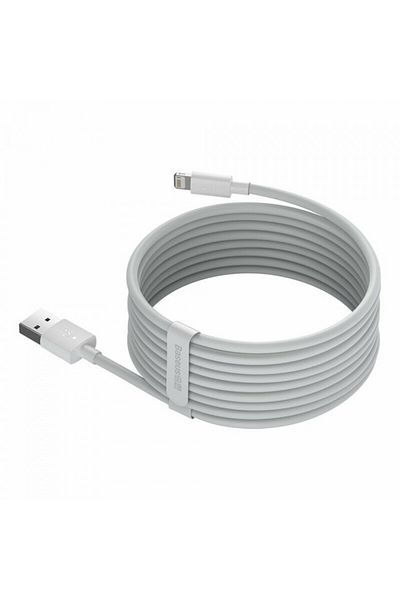 Baseus Usb To Lightning Data Cable, Fast Charging 2.4a, 480mbps, 1.5m (SET 2) - (TZCALZJ-02) - White