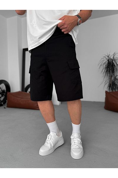 BYBASICMAN Black Lycra Gabardine Cargo Shorts Pm-018