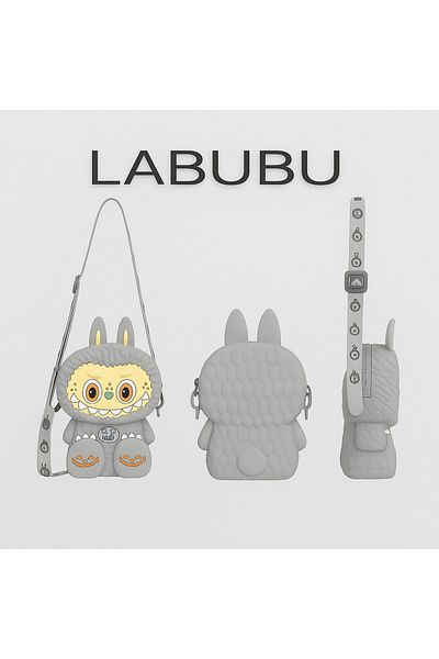 Generic Labubu Silicone Shoulder Sling Bag for Kids Cute Cartoon Crossbody Purse for Girls & Kids Gift Grey