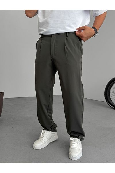 BYBASICMAN Dark Green Pleated Lycra Baggy Trousers Yp-5005