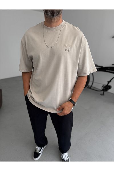 BYBASICMAN Stone Heart Embroidered Basic T-Shirt Tw-1140