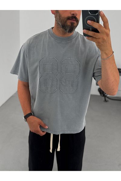 BYBASICMAN Gray 88 Patch Washed T-Shirt C-1771