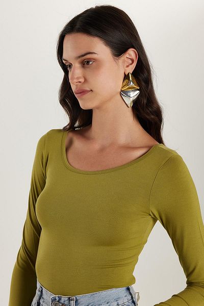 Tudors Bluză verde din viscoză, slim fit, cu mânecă lungă