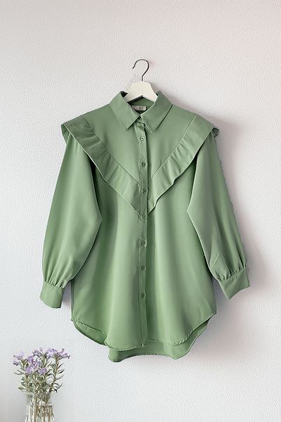 MODAQU V Model Piece Detail Crepe Shirt - Mint Green