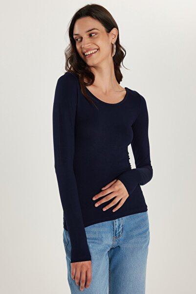 Tudors Γυναικεία Slim Fit Slim Fit μακρυμάνικη μπλούζα βισκόζης Navy Blue