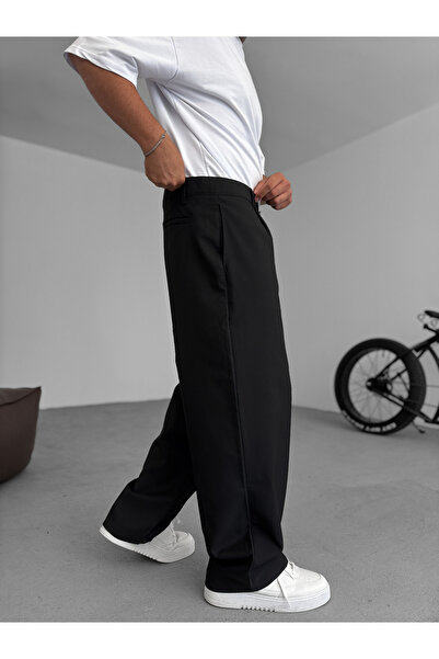 BYBASICMAN Siyah Pileli Kumaş Baggy Pantolon C-05