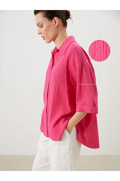 LC Waikiki Fuchsia Oversize Textured Women's Shirt