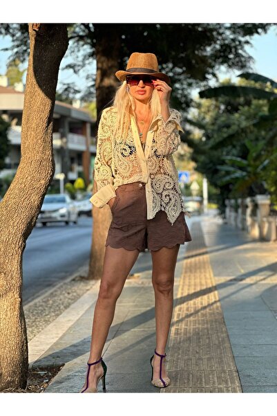 CAN ÇAPAR Дамска бяла дантелена блуза с дълги ръкави и бродерия