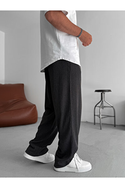 BYBASICMAN Siyah Kırçıllı Dokulu Boru Paça Pantolon JJ-234