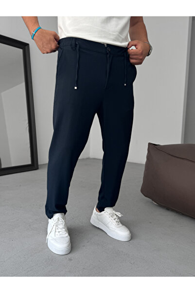 BYBASICMAN Παντελόνι από ύφασμα Navy Blue χαλαρή εφαρμογή KE-1047