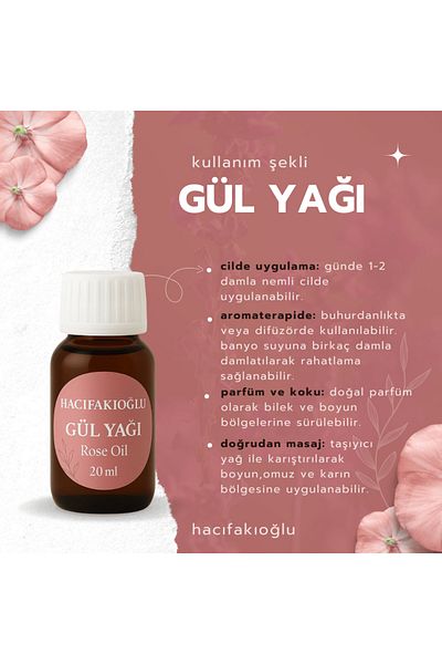 HACIFAKIOĞLU Rose Oil 20ml - Skin Oil Rose Oil Skin Oil - Pure and Natural Cold Pressed