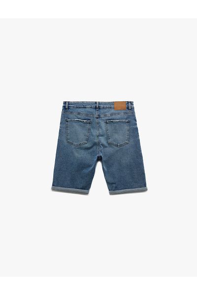 Koton Folded Leg Pocket Detailed Cotton Slim Fit Jean Shorts