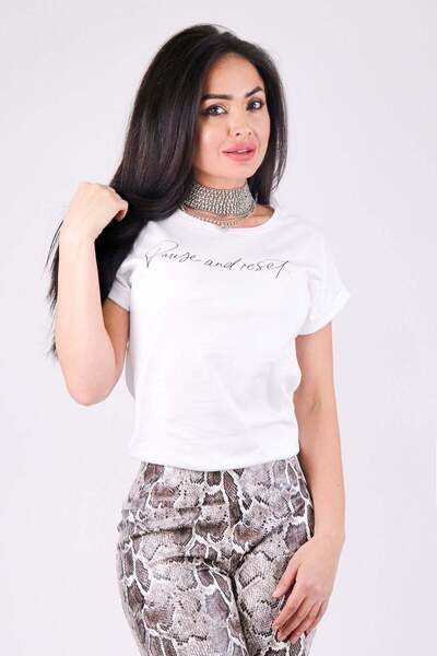 WildFashion Tricou casual cu mesaj Pause and Reset Z26-2