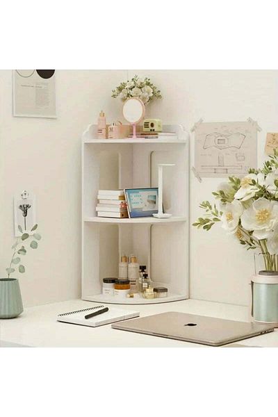 divendi-ro Corner Office Shelf, 2 Shelves, Compact, PVC, 60x24x24cm, White