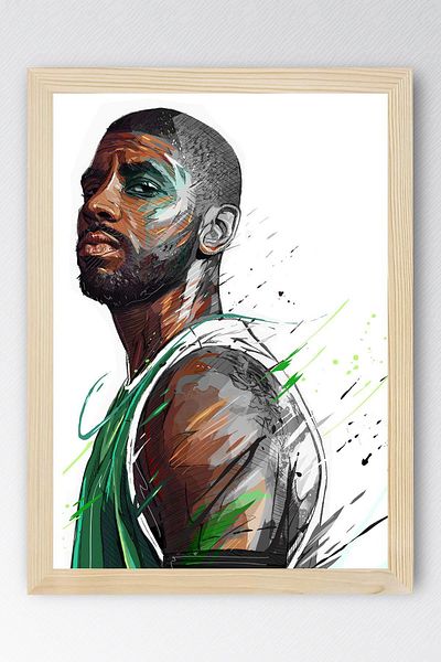 Saturn Kyrie Irving Framed Painting - Basketball Nba Poster Painting