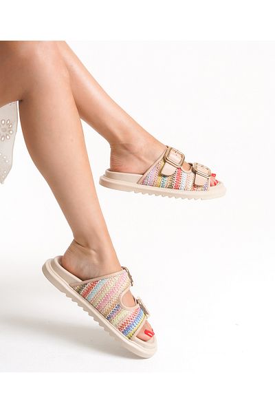 Everest Multicolored Straw Double Buckle Women's Comfortable Orthopedic Slippers