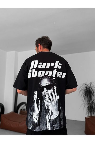 BYBASICMAN Black Dark Shooter Printed Oversize T-Shirt Jj-240