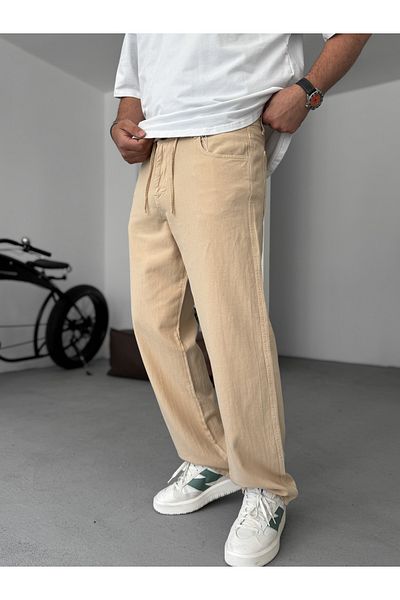 BYBASICMAN Beige Textured Basic Baggy Trousers Res-1076