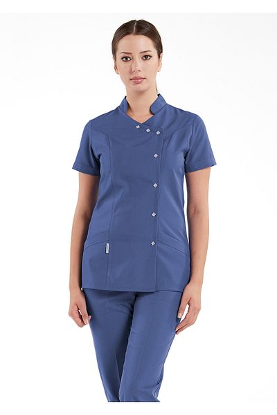Alsancak Üniforma Luxe Flex Storm Blue Lycra Țesătură flexibilă subțire Tricou pentru medic și costum pentru asistentă
