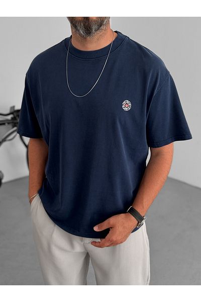 BYBASICMAN Navy Blue Peace Printed Washable T-Shirt C-1770