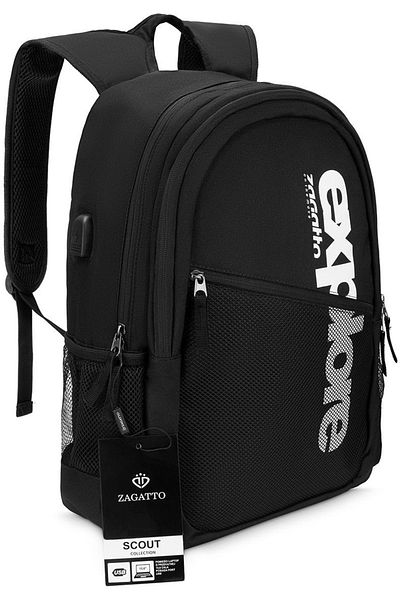 zagatto Men’s backpack, black, 45x32x12 cm, laptop pocket, USB port, waterproof, ZG70