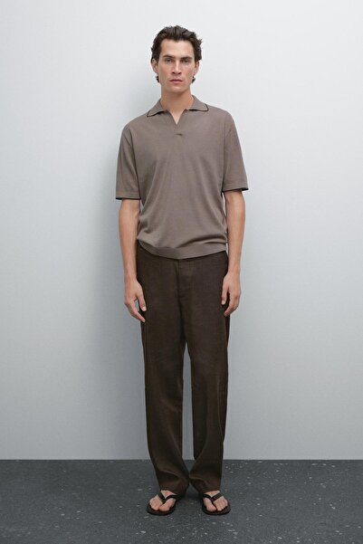 Massimo Dutti Kontrast detaylı triko polo yaka t-shirt