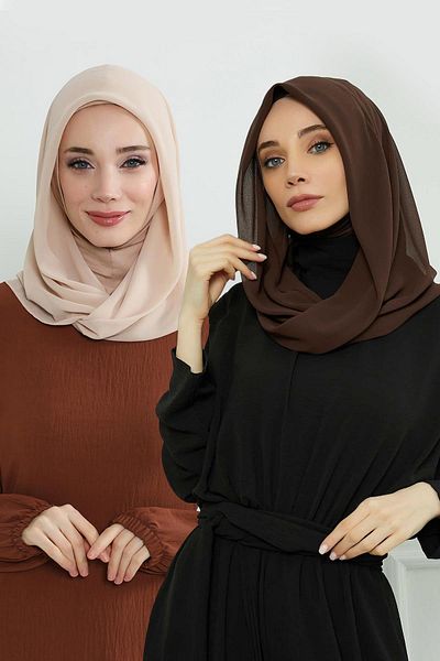 Aisha's Design مجموعة من 2 شال شيفون من القطن الممشط مع بطانة داخلية، PS-45SET