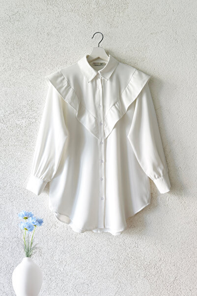 MODAQU V Model Piece Detail Crepe Shirt - White
