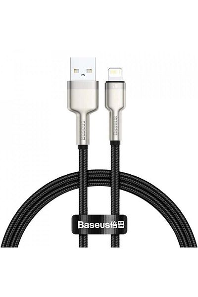 Baseus Usb To Lightning Cable, 2.4a, 480mbps, 1m - Cafule Series Metal (CALJK-A01) - Black
