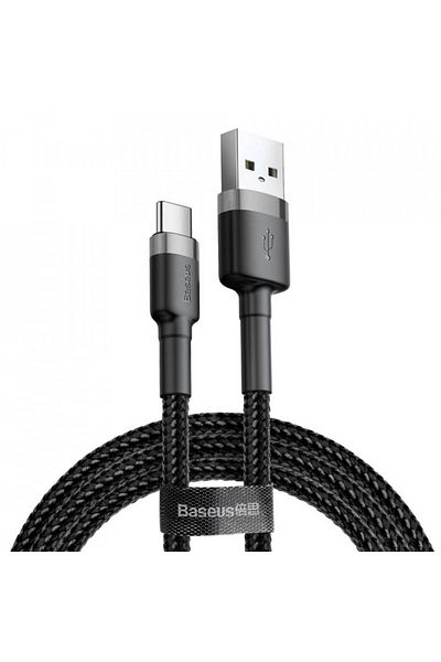 Baseus Cable Usb To Type-c, Fast Charge, 3a, 480mbps, 0.5m - (CATKLF-AG1) - Gray / Black