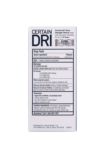 Certain Dri Professional Antiperspirant, Certain Dri, Extra Strength, Up to 72h Resistance, Solid, 48gr