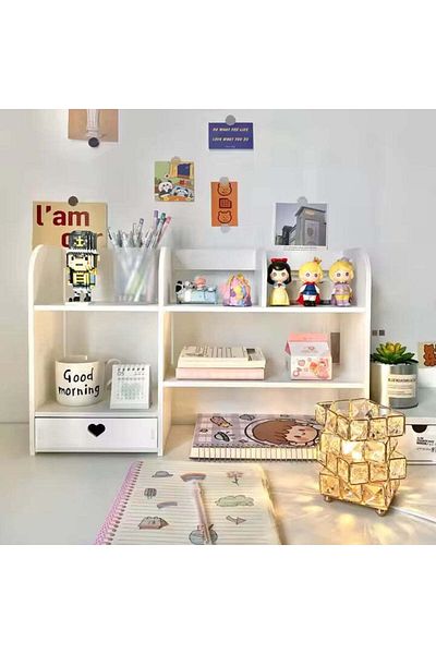 divendi-ro Desk Shelf, 6 Compartments and 1 Drawer, PVC, 55x14x34cm, White