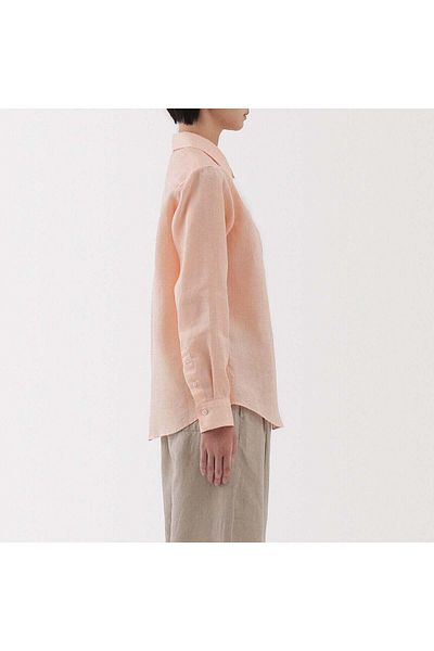 Muji قميص كتان مغسول بياقة عادية وأكمام طويلة