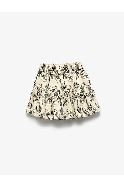 Koton Layered Patterned Cotton Skirt with Elastic Waist
