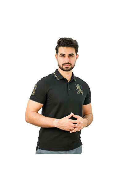 Giordano Men's 3D Lion Polo: Slim Fit, Bold Embroidery, Premium Pique