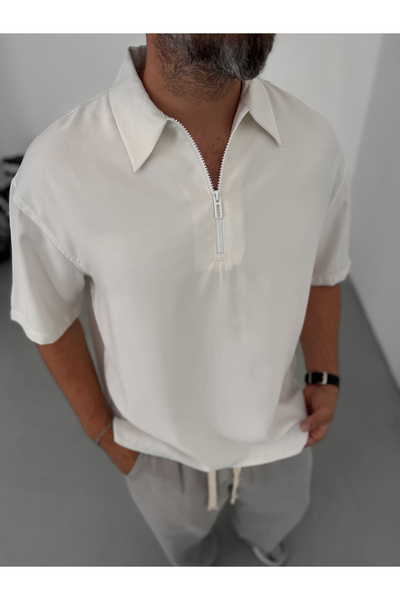 BYBASICMAN White Basic Half Zipper T-Shirt Yp-5012