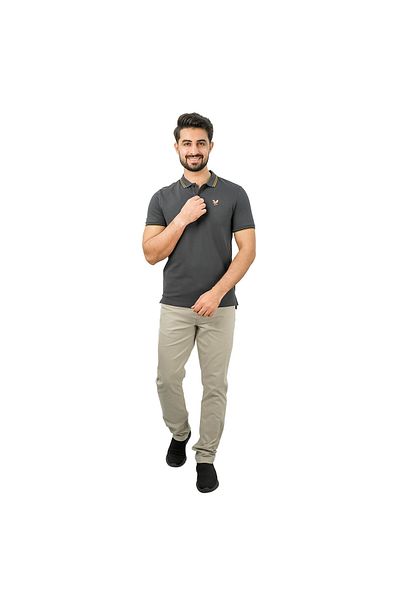 Giordano Men's Cotton Lycra Pique Polo - Slim Fit, Eagle Embroidery