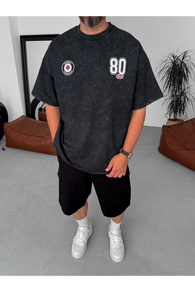 BYBASICMAN Black 80 Printed Washable Oversize T-Shirt Jj-191
