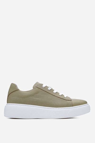Dericlub Dericlub Women's Thick Sole Lace-Up Casual Shoes Real Leather Cr 2627 Water Green