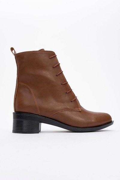 CCWAY AYAKKABI Women's Round Toe Boots Taba Skin