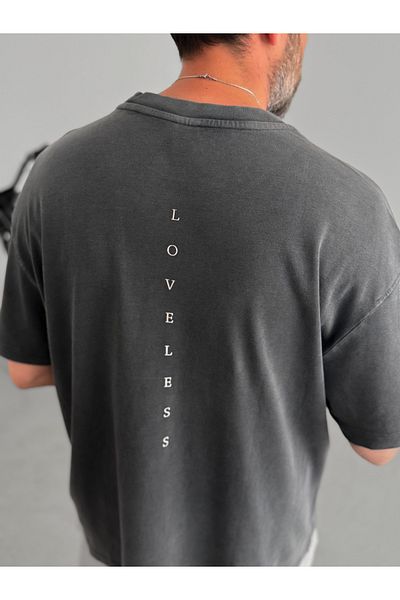 BYBASICMAN Anthracite Loveless Printed Washable T-Shirt C-093