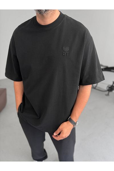 BYBASICMAN Black Heart Embroidered Basic T-Shirt Tw-1140