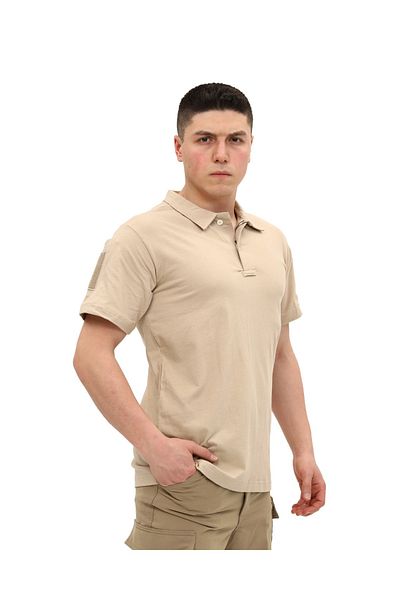 SINGLE SWORD Short Sleeve Polo Neck Tactical Light Beige T-Shirt