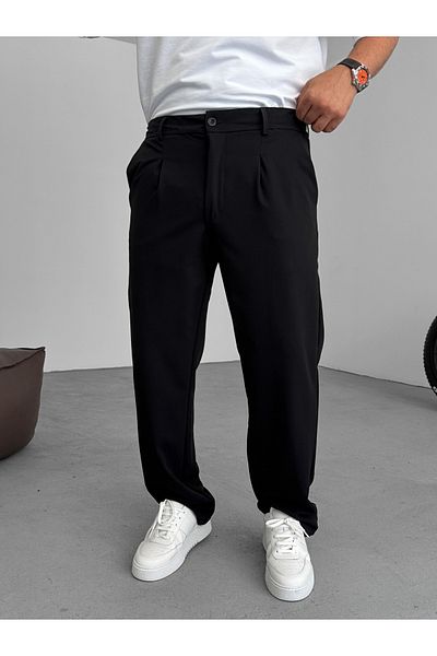BYBASICMAN Black Pleated Lycra Baggy Trousers Yp-5005