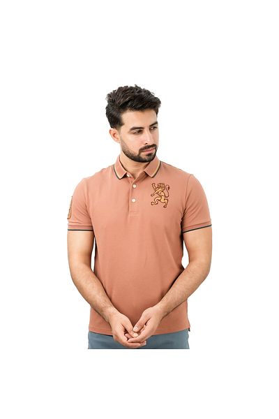 Giordano قميص بولو رجالي بطبعة أسد ثلاثية الأبعاد: قصة ضيقة، تطريز جريء، بيكيه فاخر